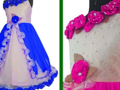 How to make One Shoulder Floor length dress with Handmade Flower For baby girl (Hindi Version)