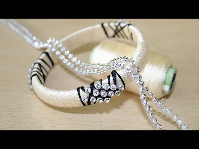 How to make silk thread bangles with Stone chain || Step by step Tutorial | Simple Bangle Making