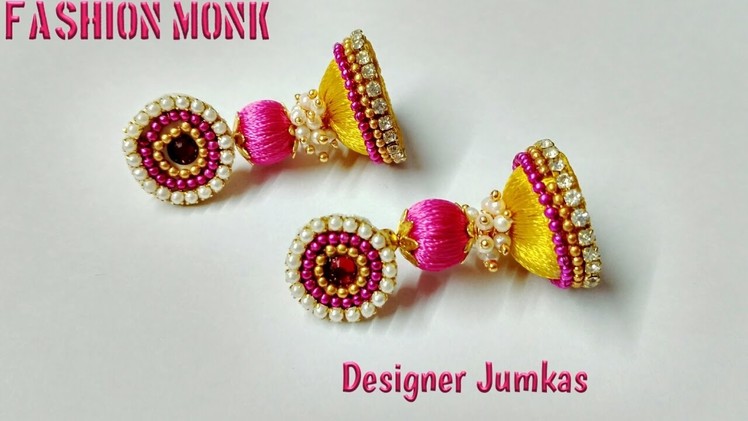 How To Make Silk Thread Jumkas With beads and Loreals combination | DIY  Fashion Earrings
