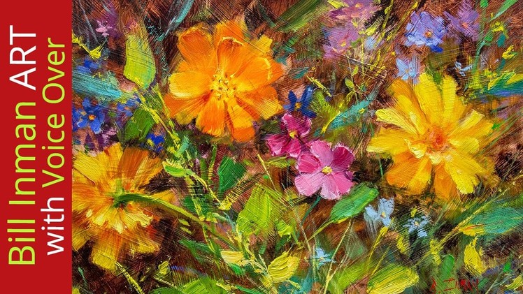 Paint Flowers - Daisies & Marigolds - Fast Motion w Voice Over Instruction