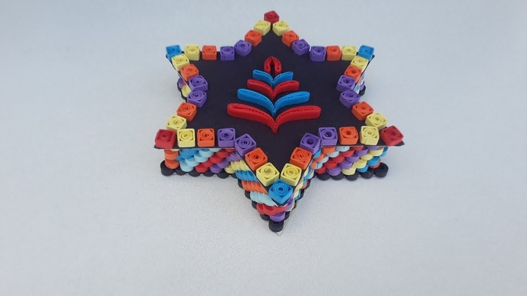 Quilled Star Shaped Box  with paper quilling strips # quilling jewelry box by art life