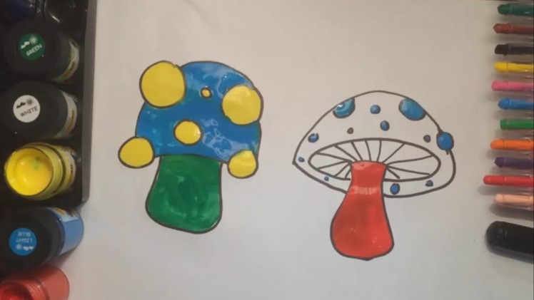 Teach Drawing to Kids - How to draw mushroom with Water Colour - Learn Colors