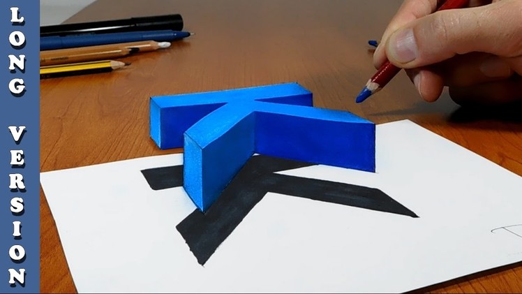 Try to do 3D Trick Art on Paper, floating letter k, Long Version