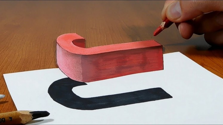 Try to do 3D Trick Art on Paper, floating letter J