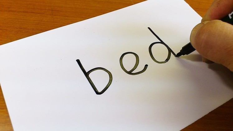 Very Easy ! How to turn words BED into a Cartoon for kids -  Drawing doodle art on paper
