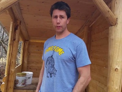 DIY homestead log construction outhouse