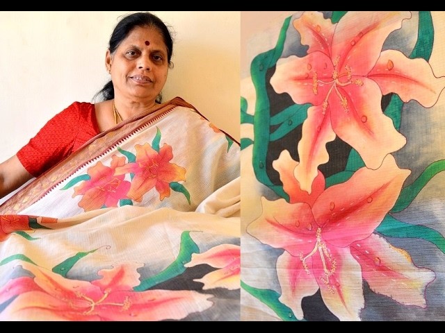 Make a designer saree with flower print using wet on wet style