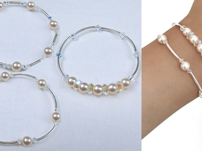 3 Easy Beading Pearl and Crystal Bangle Style Bracelets