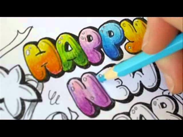 Graffiti Letters How To Color Bubble Letters Happy New Year