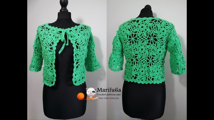 How to crochet jacket bolero with motifs all sizes free tutorial by marifu6a