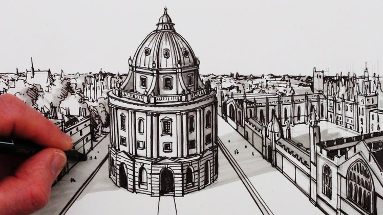 How to Draw 1-Point Perspective: The Radcliffe Camera: Oxford