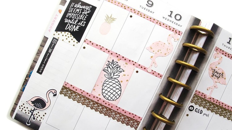 Plan With Me #7 Using Stamps: Pink Gold Black | The Happy Planner 2016