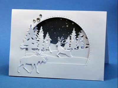Stacked winter scene card, with partial diecutting Distress inkblending and a few boo boos