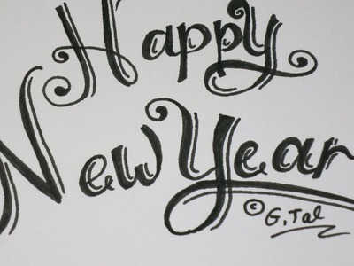 Write Happy New Year Card Easy Fancy Swirly Letters
