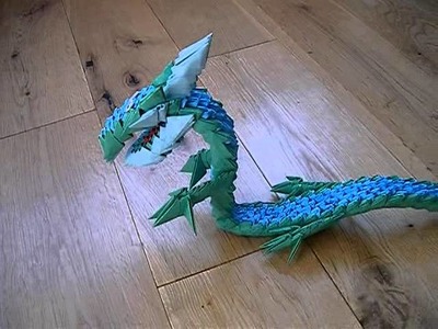 3D Origami Dragon Blue and Green