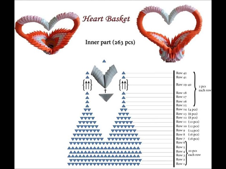 3D origami heart basket schematics