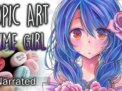 ~ Copic Art ~ Cute Anime Girl DRAWING (Narrated)
