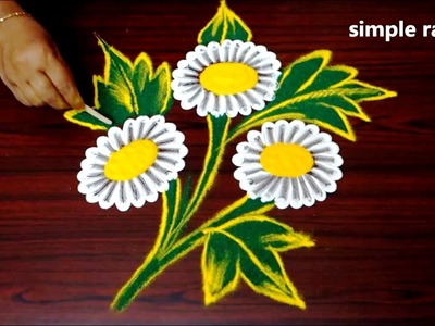 Easy flower rangoli designs using tools || simple creative kolam with nail polish bottle || muggulu