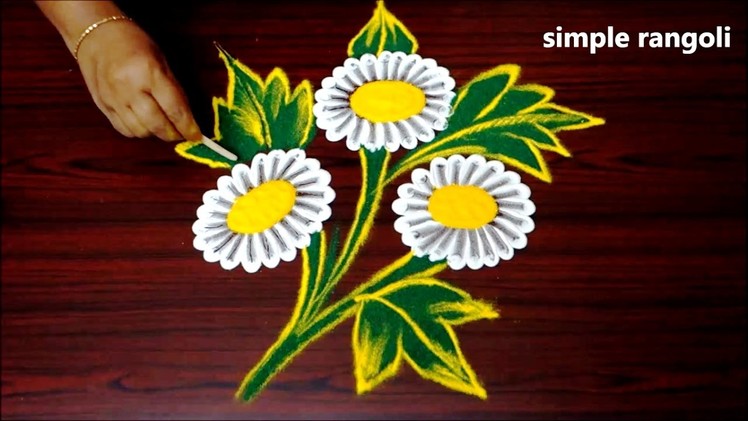 Easy flower rangoli designs using tools || simple creative kolam with nail polish bottle || muggulu