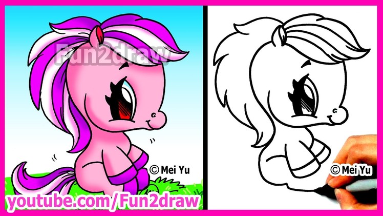 Easy Things to Draw - SUPER cute Pony. Horse  - Fun2draw Animals