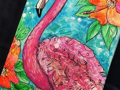 Flamingo Art -  A Collaboration with Audie G - Mixed Media Canvas