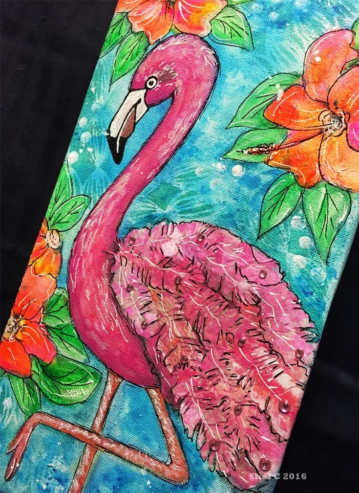 Flamingo Art -  A Collaboration with Audie G - Mixed Media Canvas