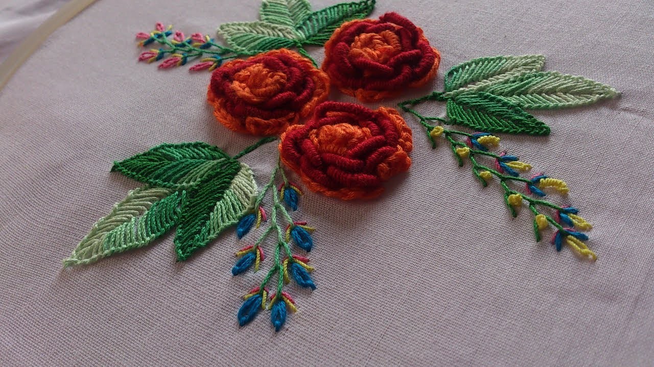 Hand embroidery designs. Chain and bullion stitch roses. Brazilian ...