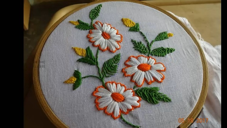 Hand Embroidery Flower Design Satin Stitch by Amma Arts