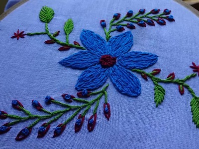 Hand Embroidery Split Stitch Flower Design by Amma Arts
