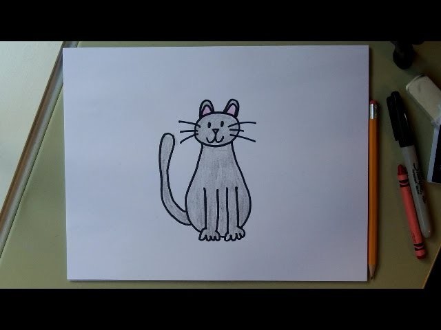 How to draw a cat!  Easy drawing tutorial for kids.