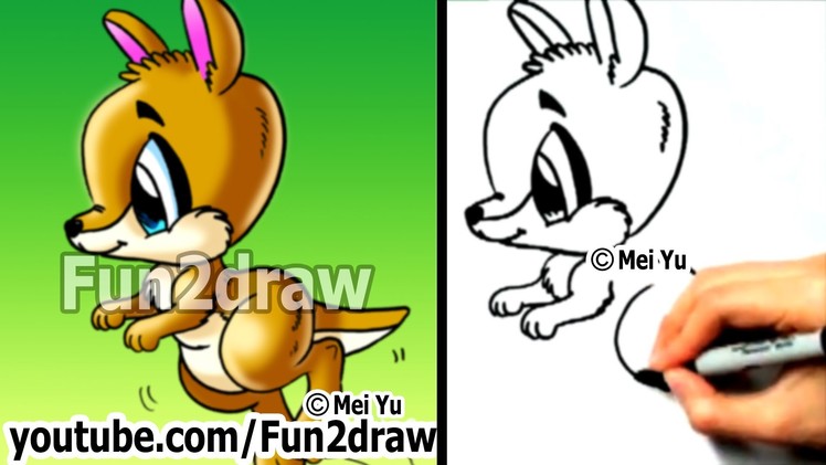 How to Draw Cute Cartoon Animals - How to Draw a Kangaroo - Easy Drawings - Fun2draw