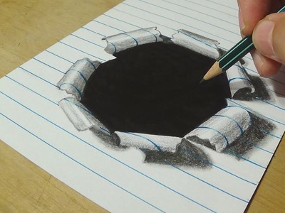 How to Draw Hole Paper - Drawing Hole Lined Paper with Graphite Pencils - Anamorphic Illusion