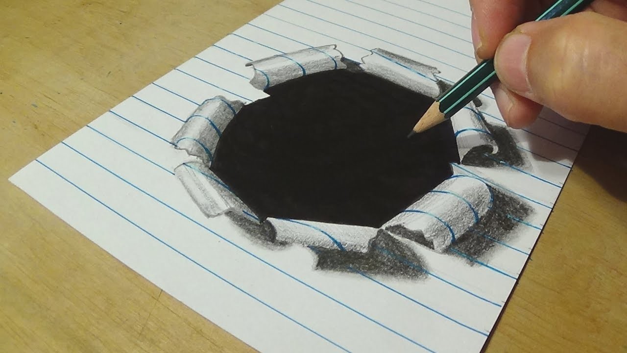 How to Draw Hole Paper Drawing Hole Lined Paper with Graphite Pencils