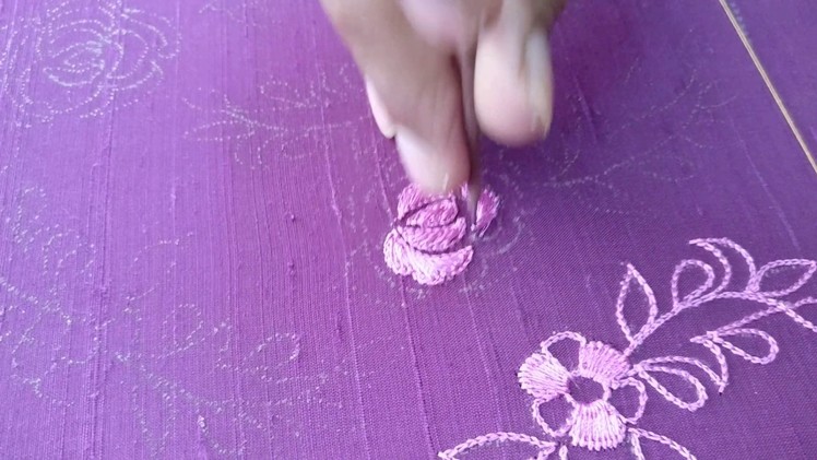 How to make a rose flower using long and short satin stitch embroidery