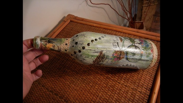 How to Upcycle.Decoupage Glass Bottle - DIY -- #3