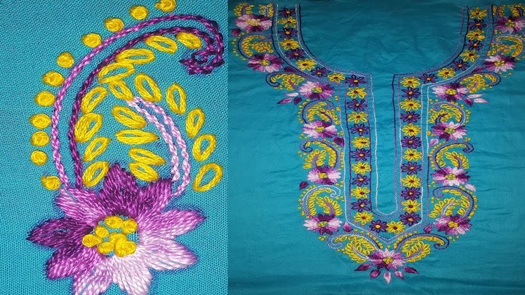 Lazy daisy and pola tanka stitch neck design for begginers