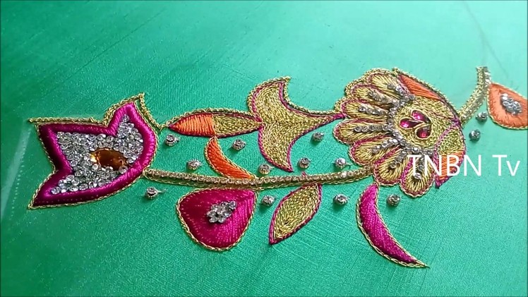 Maggam work blouse designs simple | hand embroidery tutorial for beginners | hand embroidery designs