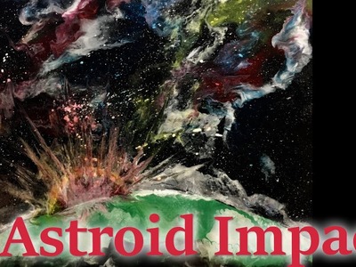 Outer Space Nebula Large Asteroid Impacts Planet - Fluid Acrylic Painting Techniques