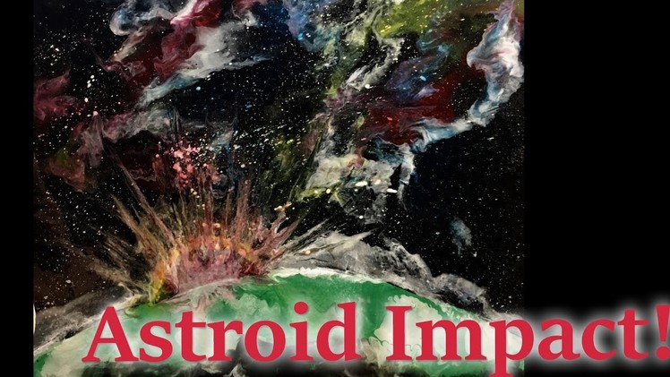 Outer Space Nebula Large Asteroid Impacts Planet - Fluid Acrylic Painting Techniques