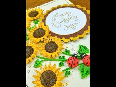 Quilled sunflowers birthday pop up card