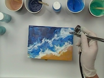 "Seaside Pour" Fluid Arte with Airbrush and Primary Elements by Cindy Porter