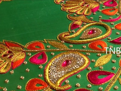 Simple maggam work blouse designs | aari embroidery stitches tutorial | hand embroidery mirror work