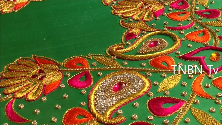 Simple maggam work blouse designs | aari embroidery stitches tutorial | hand embroidery mirror work