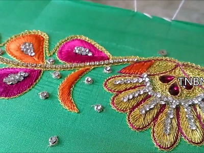 Simple maggam work blouse designs | zari work for beginners | thread embroidery designs for blouse