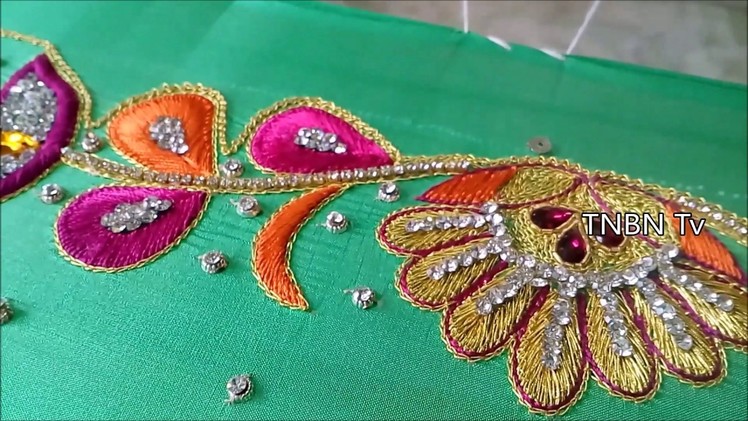 Simple maggam work blouse designs | zari work for beginners | thread embroidery designs for blouse