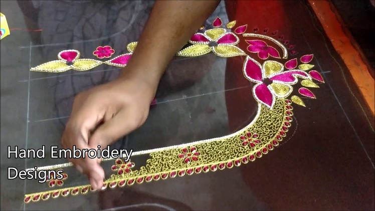 Simple maggam work blouse designs | hand embroidery designs | indian zari work designs, mirror work