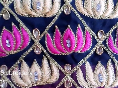 Simple maggam work blouse designs | hand embroidery designs | lotus embroidery designs