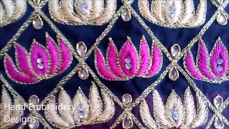 Simple maggam work blouse designs | hand embroidery designs | lotus embroidery designs