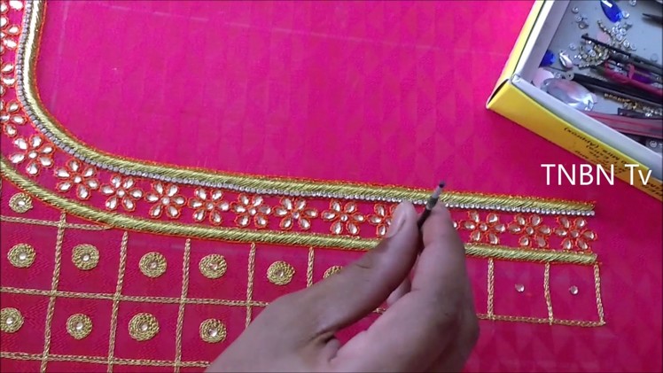Simple maggam work blouse designs, embroidery beginners stitches, aari work blouse designs tutorial