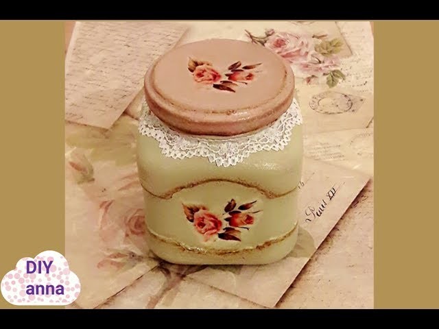 Vintage decoupage  shabby chic jar